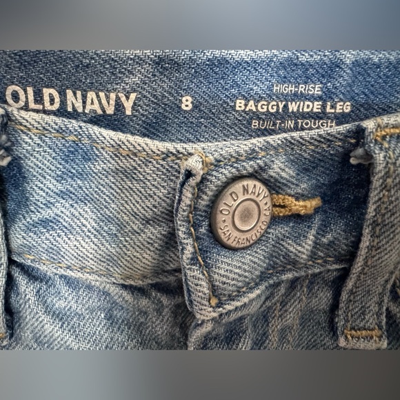 Old Navy Girls Two-Tone Blue Denim Baggy Wide Leg Jeans - Picture 3 of 3